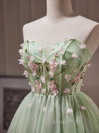 A- Line Sweetheart Neck Tulle Green Short Evening Prom Dress, Green Homecoming Dress