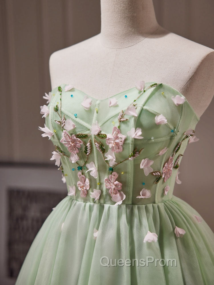 A- Line Sweetheart Neck Tulle Green Short Evening Prom Dress, Green Homecoming Dress