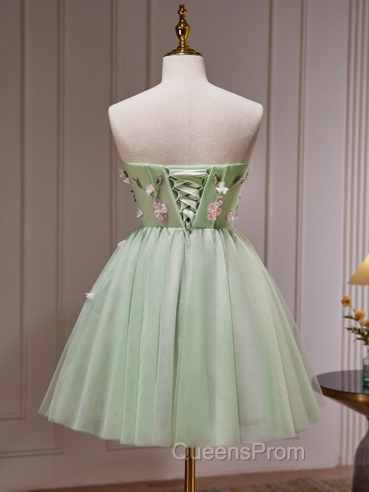 A- Line Sweetheart Neck Tulle Green Short Evening Prom Dress, Green Homecoming Dress