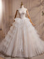A-Line Sweetheart Neck Tulle Lace Applique Beige Long Classy Prom Dress With Beads