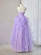 A-Line Sweetheart Neck Tulle Lace Applique Purple Long Evening Prom Dress, Purple Evening Dress