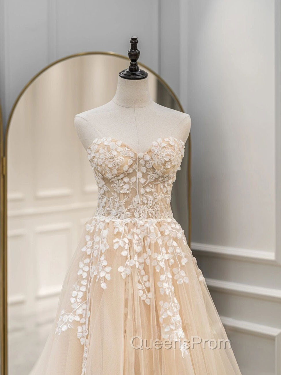 A Line Sweetheart Neck Tulle lace Blue Long Evening Prom Dress, Lace Evening Gown Graduation Dress