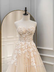 A Line Sweetheart Neck Tulle lace Blue Long Evening Prom Dress, Lace Evening Gown Graduation Dress