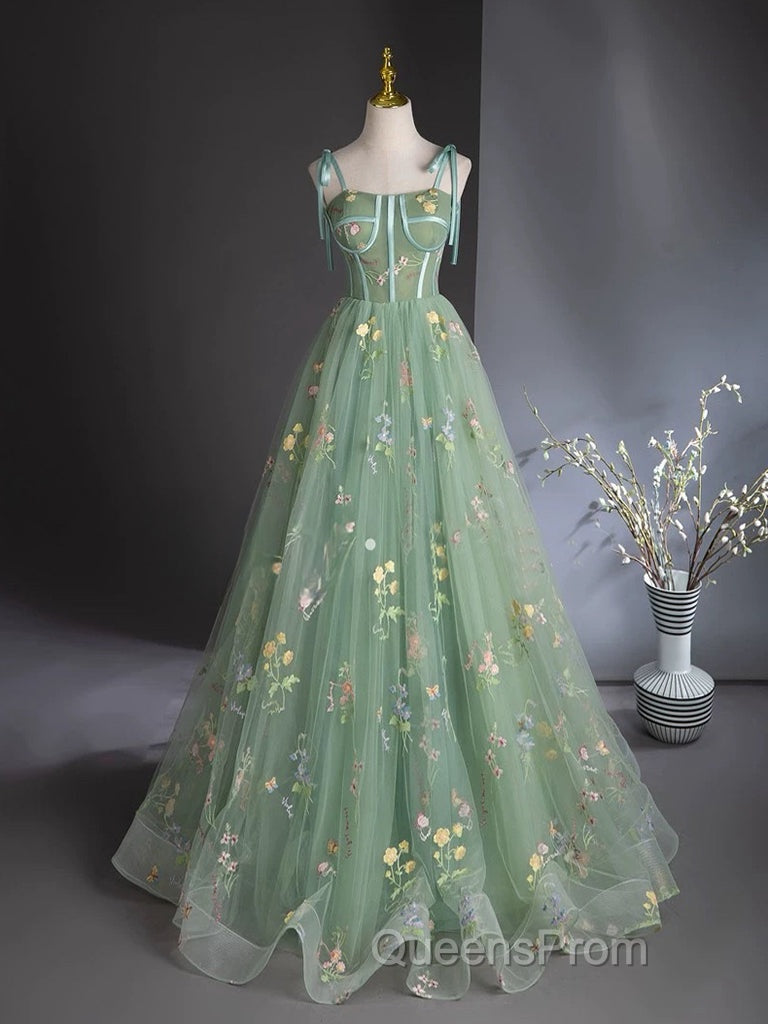 A-Line Sweetheart Neck Tulle Lace Green Long Evening Prom Dress Secondary image