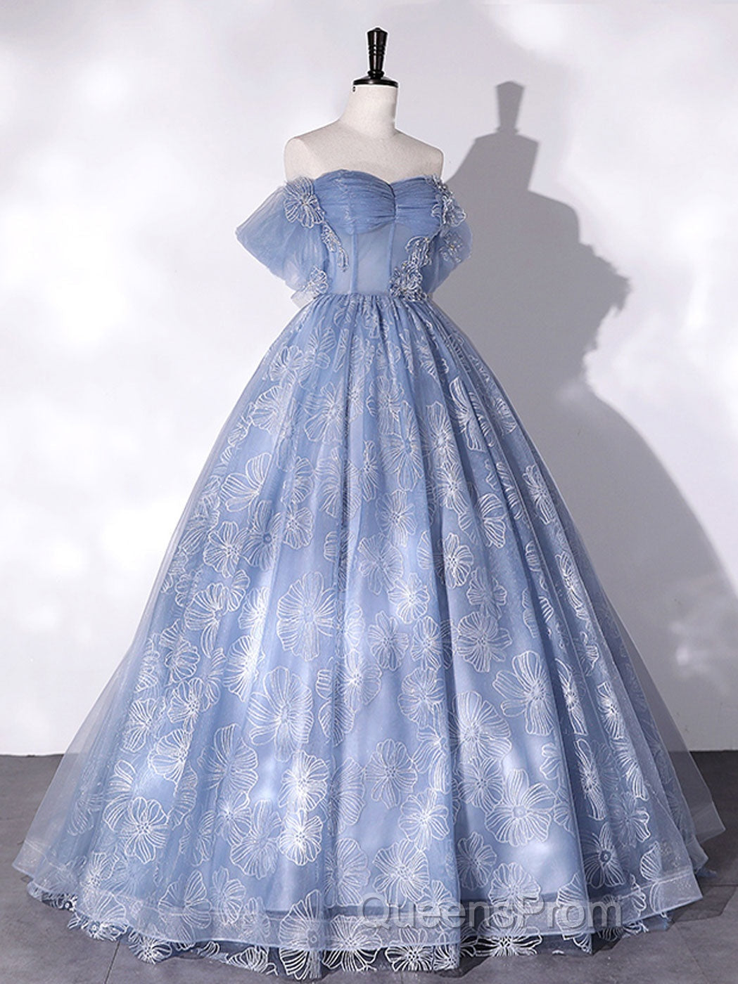A-Line Sweetheart Neck Tulle Lace Long Evening Prom Dress, Blue Sweet 16 Dress