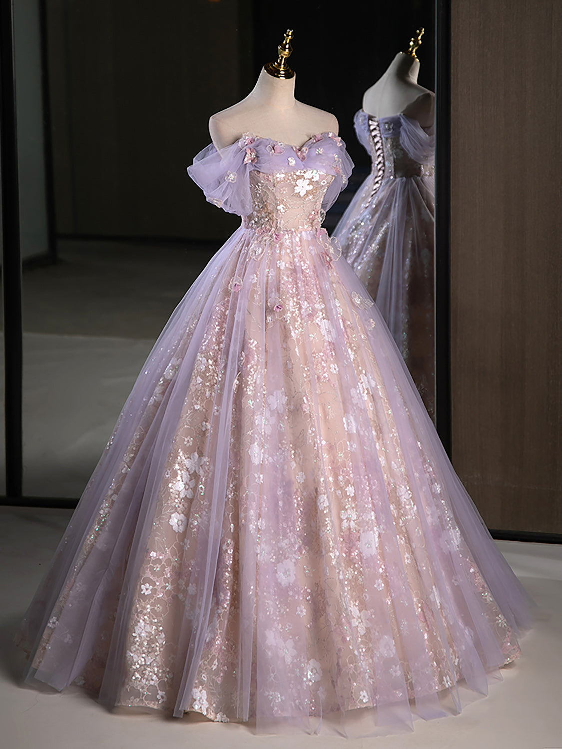 A-Line Sweetheart Neck Tulle Lace Purple Long Classy Prom Dress, Purple Long Classy Dress