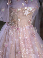 A-Line Sweetheart Neck Tulle Lace Purple Long Classy Prom Dress, Purple Long Classy Dress
