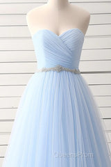 A-Line Sweetheart Neck Tulle Light Sky Blue Long Evening Prom Dress