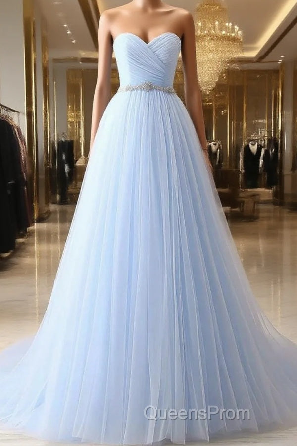 A-Line Sweetheart Neck Tulle Light Sky Blue Long Evening Prom Dress Main image