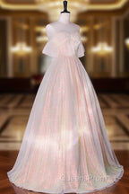A-Line Sweetheart Neck Tulle Pink Evening Dress, Off Shoulder Pink Evening Dress