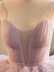 A-Line Sweetheart Neck Tulle Pink Long Evening Prom Dress, Pink Evening Dress