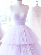 A-Line Sweetheart Neck Tulle Purple Long Evening Prom Dress, Purple Long Evening Dress