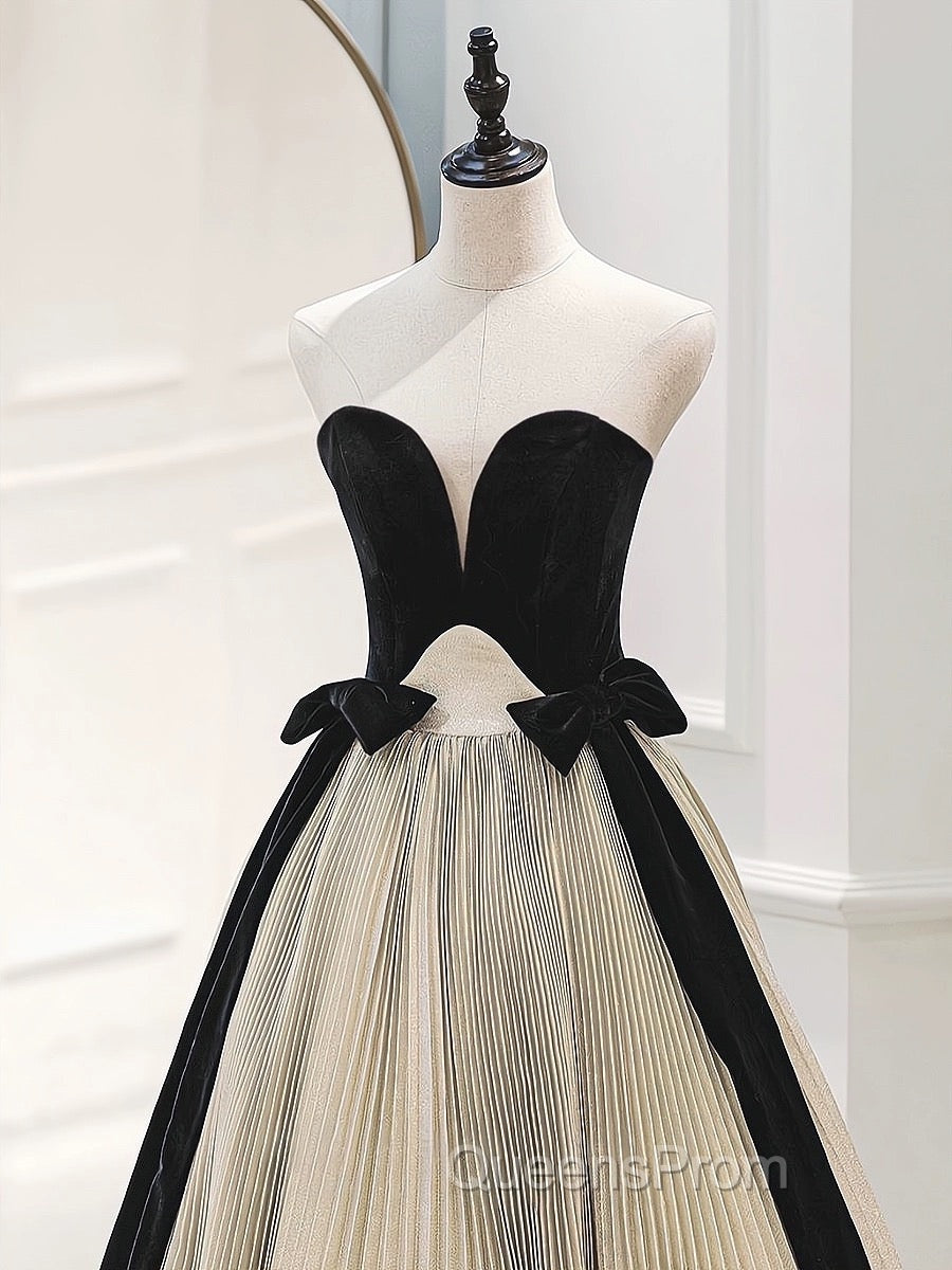 A-Line Sweetheart Neck Velvet Satin Champagne Long Evening Prom Dress, Champagne Evening Dress Secondary image