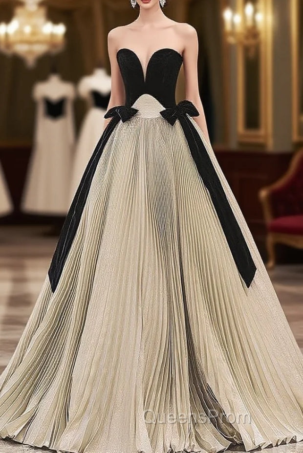 A-Line Sweetheart Neck Velvet Satin Champagne Long Evening Prom Dress, Champagne Evening Dress Main image
