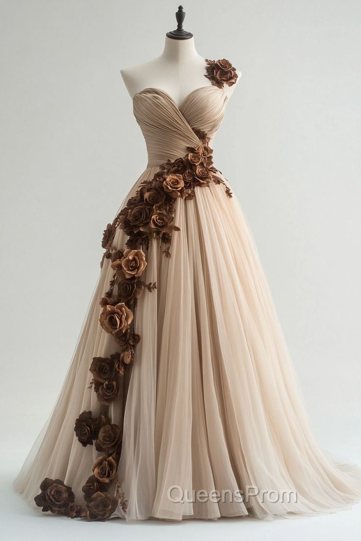 A-Line Sweetheart Neckline Tulle Applique Long Evening Prom Dress, Vintage Evening Gown Secondary image