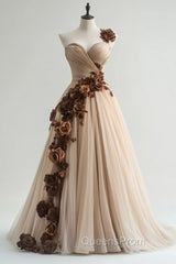 A-Line Sweetheart Neckline Tulle Applique Long Evening Prom Dress, Vintage Evening Gown