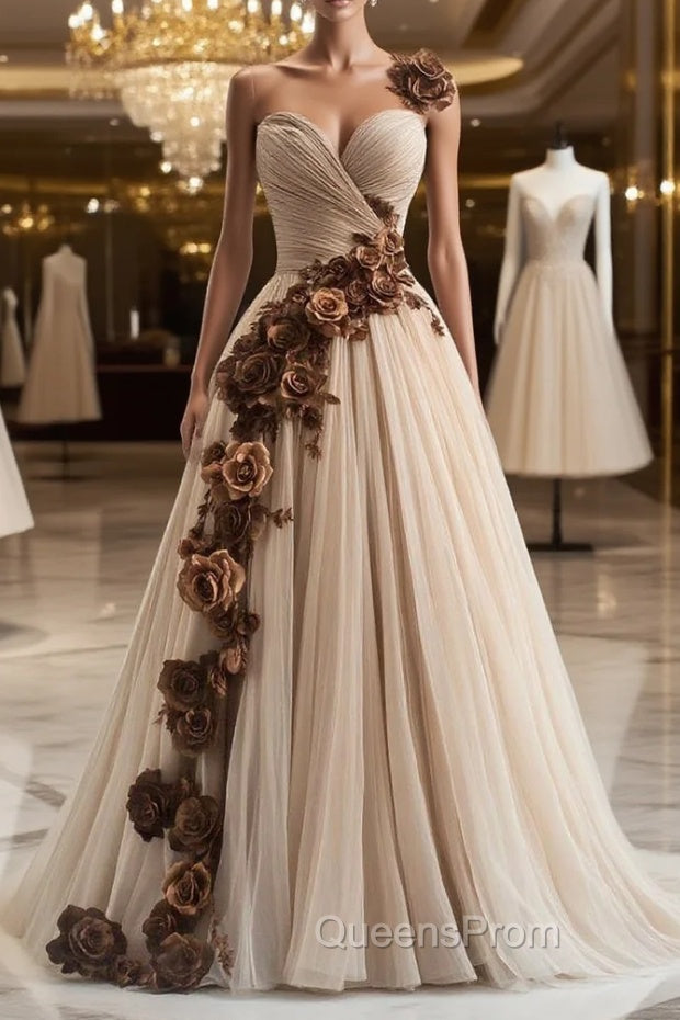 A-Line Sweetheart Neckline Tulle Applique Long Evening Prom Dress, Vintage Evening Gown Main image