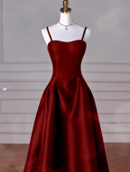 A-Line Sweetheart ??Classy Prom Dress For Birthday&Graduation-Burgundy Satin Long Classy Evening Dress