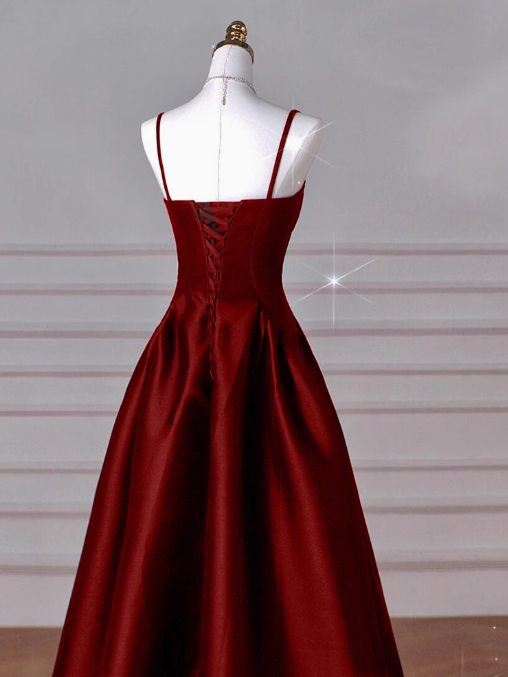 A-Line Sweetheart ??Classy Prom Dress For Birthday&Graduation-Burgundy Satin Long Classy Evening Dress