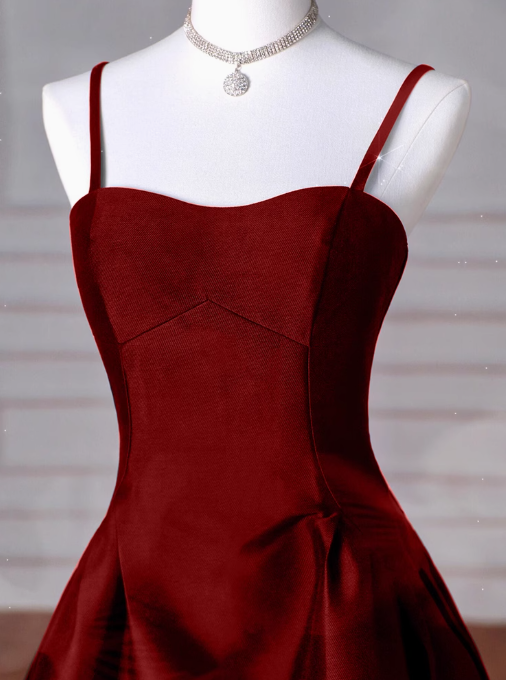 A-Line Sweetheart ??Classy Prom Dress For Birthday&Graduation-Burgundy Satin Long Classy Evening Dress