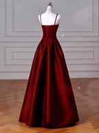 A-Line Sweetheart ??Classy Prom Dress For Birthday&Graduation-Burgundy Satin Long Classy Evening Dress
