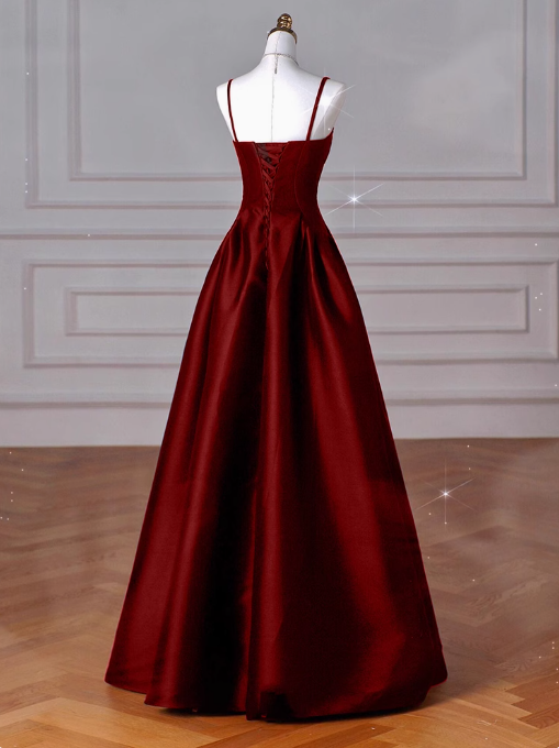 A-Line Sweetheart ??Classy Prom Dress For Birthday&Graduation-Burgundy Satin Long Classy Evening Dress