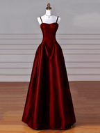A-Line Sweetheart ??Classy Prom Dress For Birthday&Graduation-Burgundy Satin Long Classy Evening Dress
