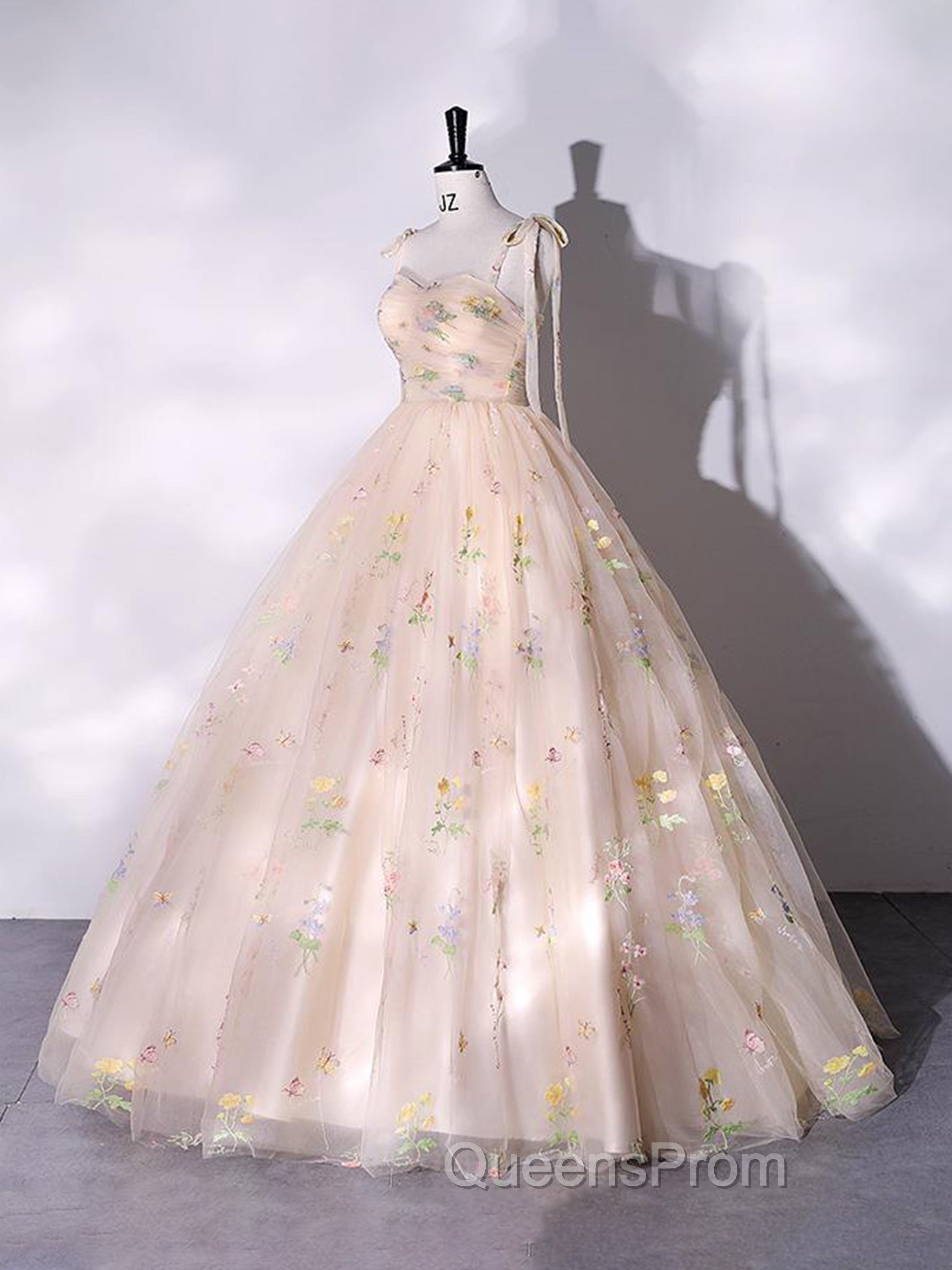 A-Line Sweetheart Sleeves Straps Embroidery Tulle Evening Prom Dress Secondary image