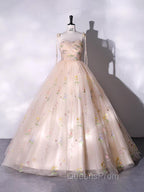 A-Line Sweetheart Sleeves Straps Embroidery Tulle Evening Prom Dress