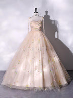 A-Line Sweetheart Sleeves Straps Embroidery Tulle Evening Prom Dress