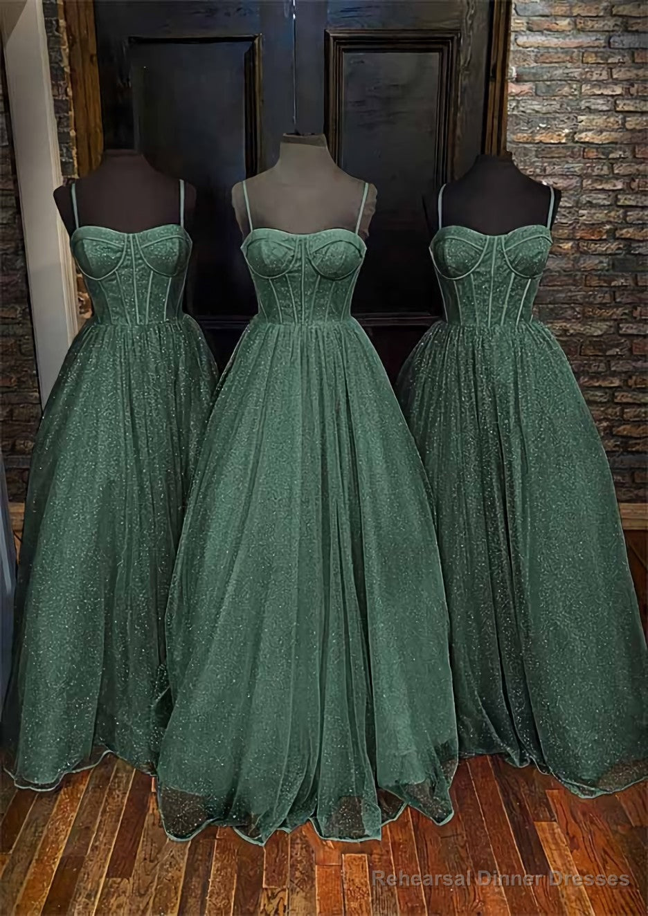 A-line Sweetheart Spaghetti Straps Long/Floor-Length Glitter Prom Dresses With Pockets Secondary image