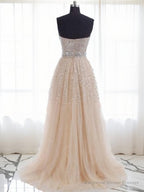 A-line Sweetheart Sweep Train Tulle Dress