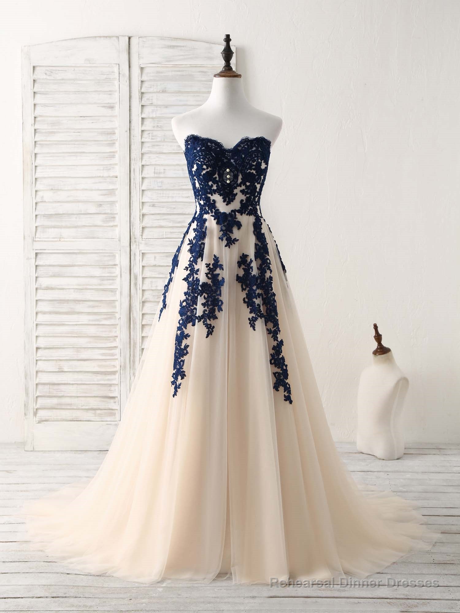 A-Line Sweetheart Tulle Lace Applique Long Prom Dress, Bridesmaid Dress Secondary image