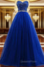 A-Line Sweetheart Tulle Sequins Evening Prom Dress With Beading