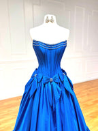 A-Line Taffeta Blue Long Classy Prom Dress, Blue Long Prom Dress