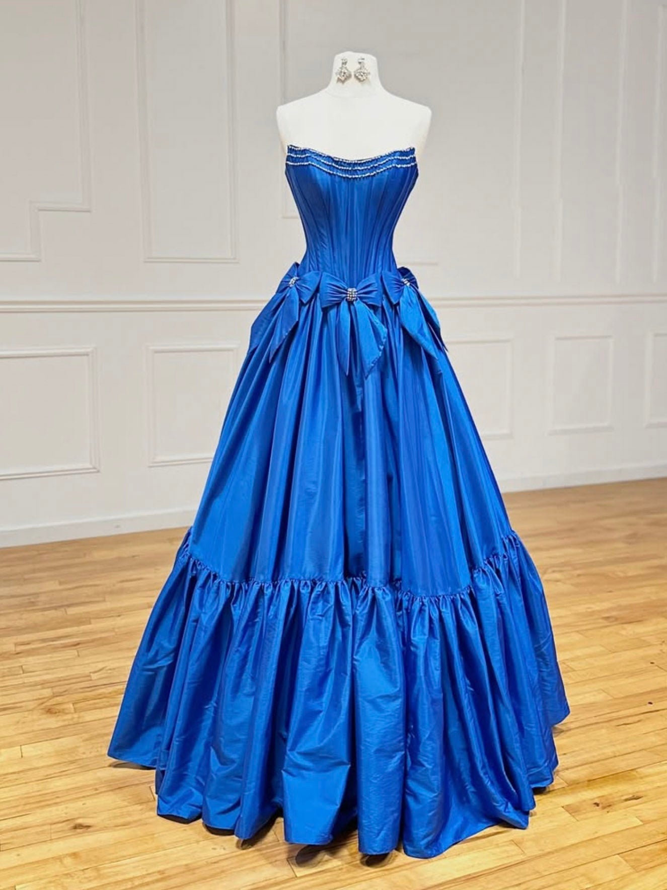 A-Line Taffeta Blue Long Classy Prom Dress, Blue Long Prom Dress Main image