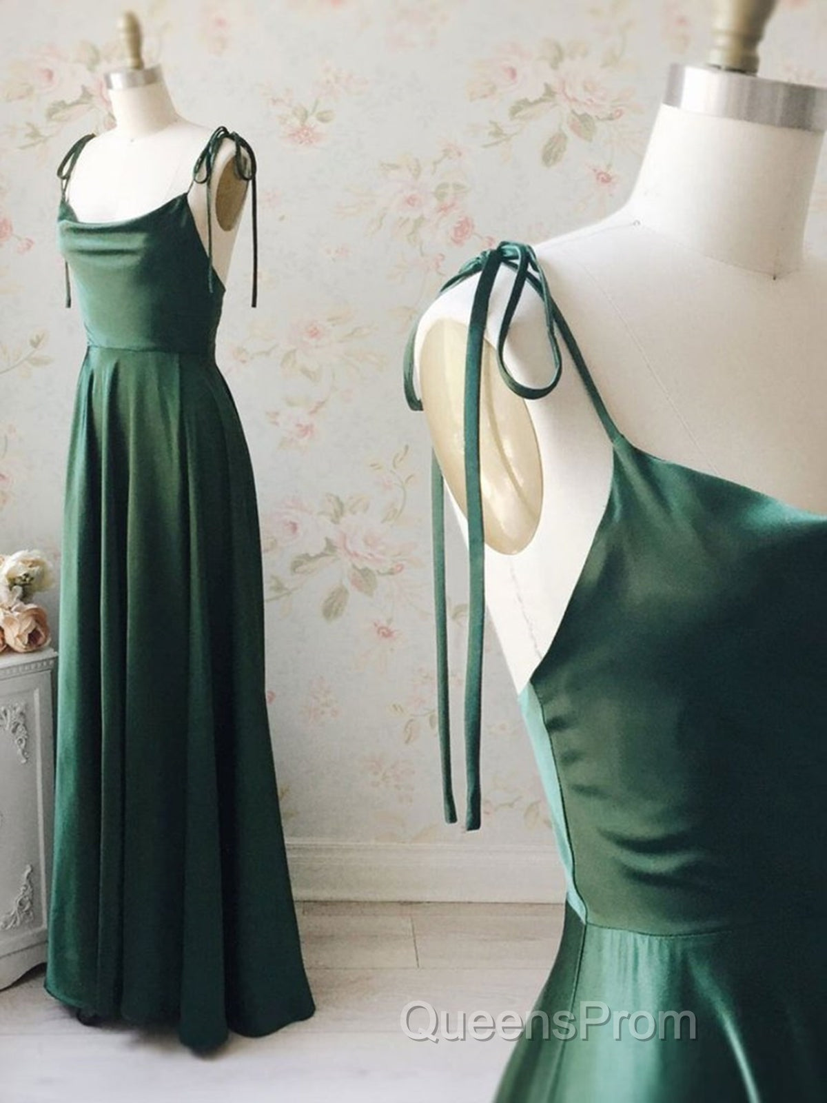 A Line Thin Straps Green Long Evening Prom Dress, Green Formal Graduation Evening Dress Secondary image
