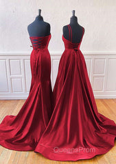 A-Line Trumpet/Mermaid Sleeveless Sweep Train Satin Evening Prom Dress With Split