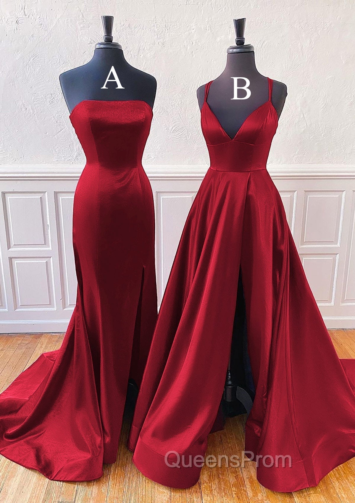 A-Line Trumpet/Mermaid Sleeveless Sweep Train Satin Evening Prom Dress With Split
