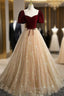 A-line Tulle and Velvet Short Sleeves Party Dress, Sweetheart Long Evening Prom Dress