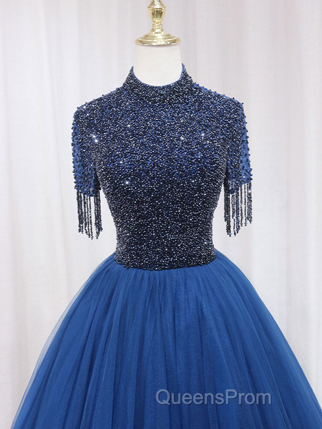 A-Line Tulle Blue Long Evening Prom Dress, Blue Formal Evening Dress with Beading Secondary image
