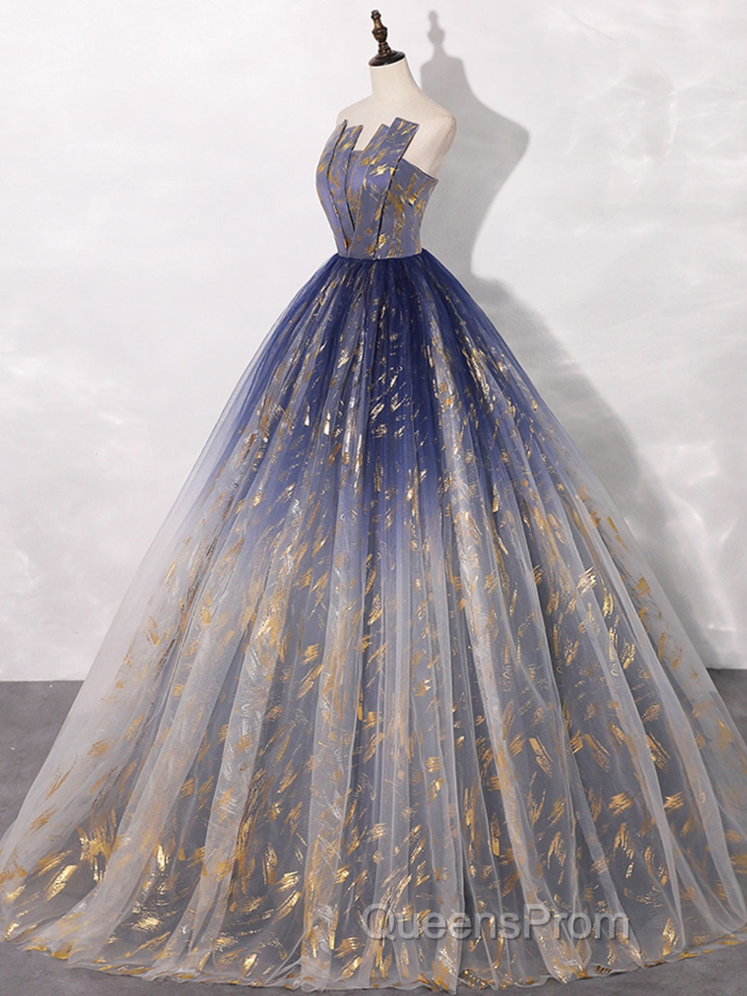 A-Line Tulle Blue Long Evening Prom Dress, Blue Tulle Long Evening Dress Secondary image