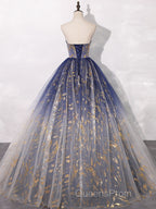 A-Line Tulle Blue Long Evening Prom Dress, Blue Tulle Long Evening Dress