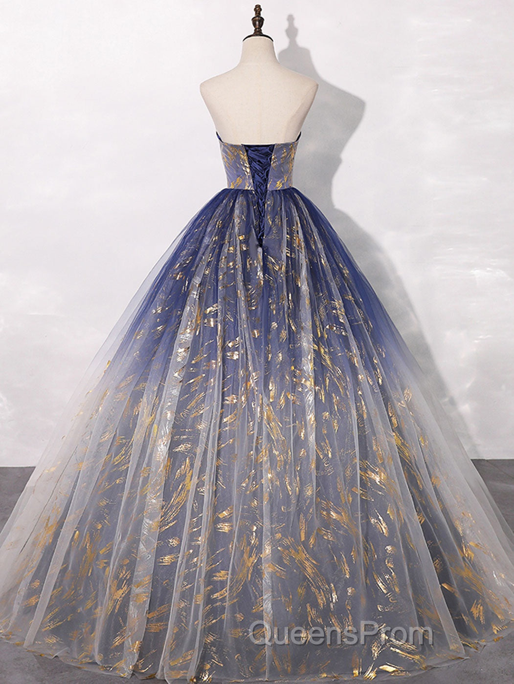 A-Line Tulle Blue Long Evening Prom Dress, Blue Tulle Long Evening Dress
