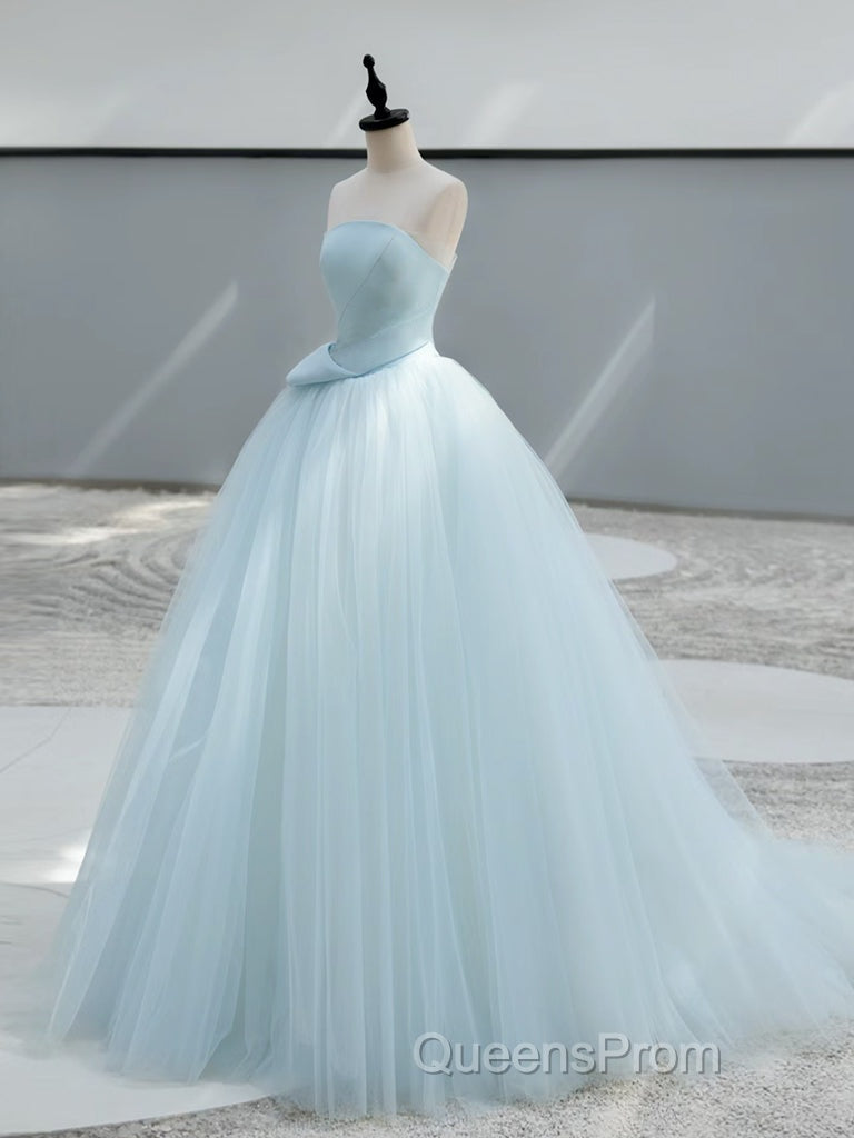 A-Line Tulle Blue Long Evening Prom Dress, Blue Tulle Long Formal Dress Secondary image