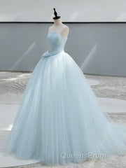 A-Line Tulle Blue Long Evening Prom Dress, Blue Tulle Long Formal Dress