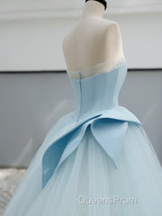 A-Line Tulle Blue Long Evening Prom Dress, Blue Tulle Long Formal Dress