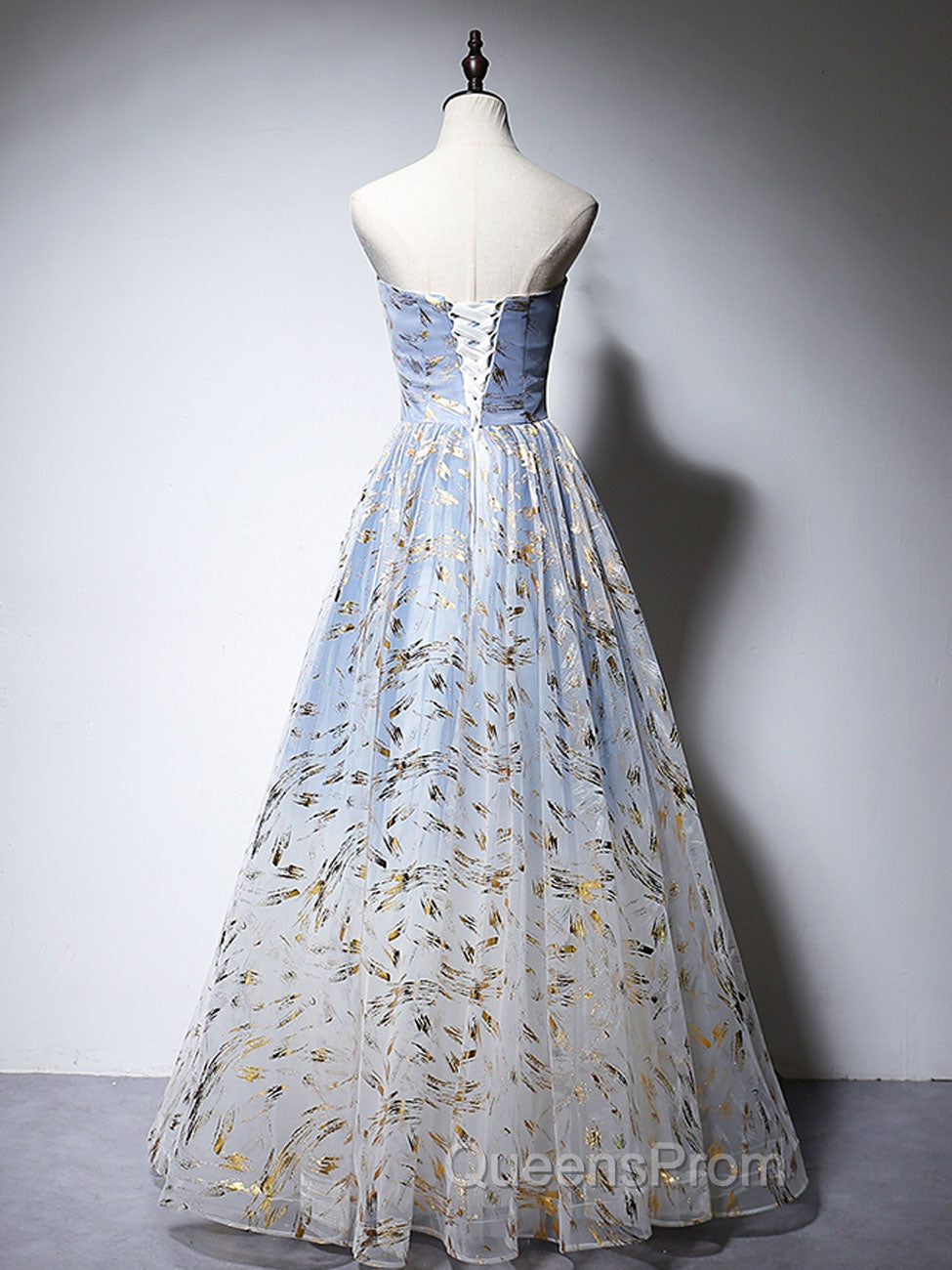 A-Line Tulle Blue Long Evening Prom Dress, Blue Tulle Evening Graduation Dress