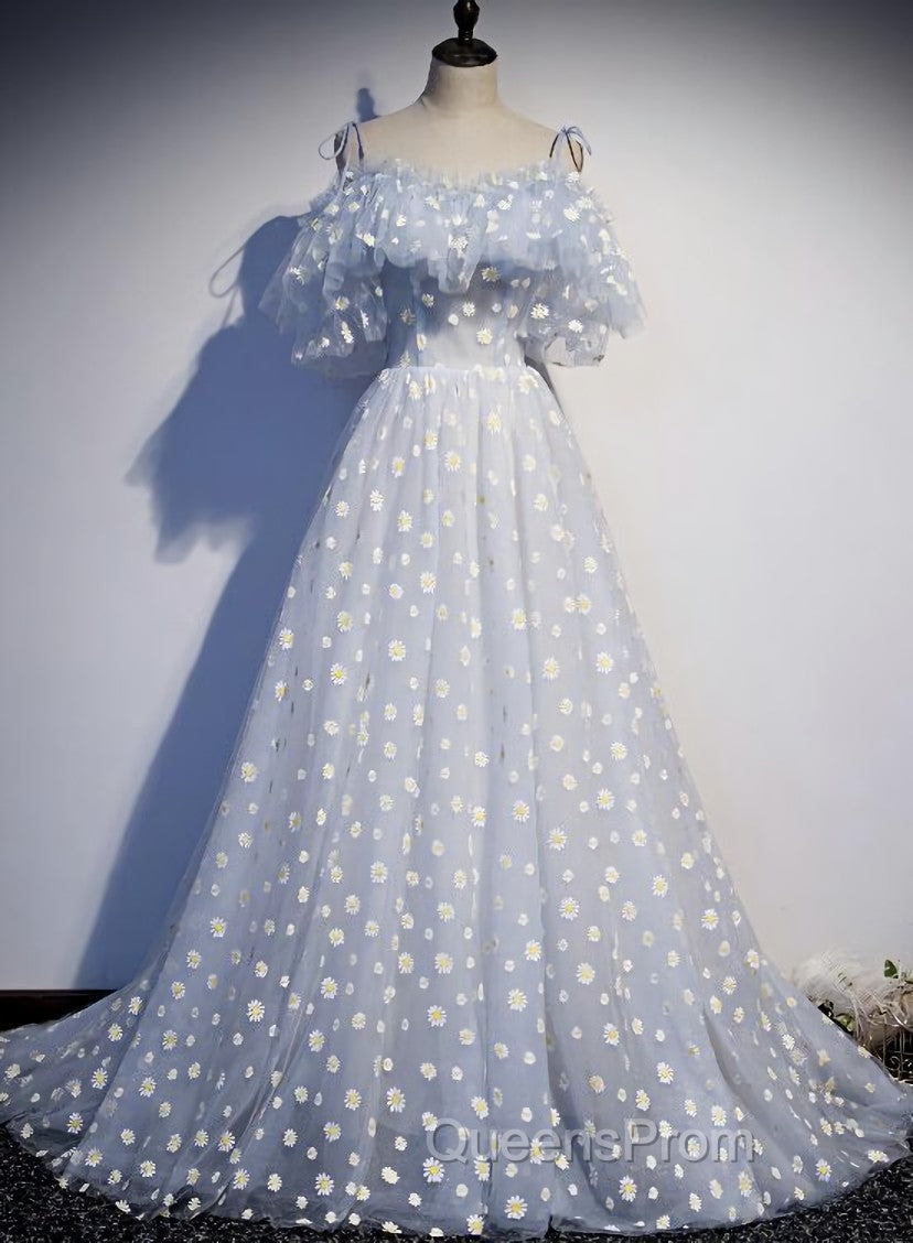 A-line Tulle Blue Off Shoulder Evening Prom Dress, Long Evening Dress Party Dress Secondary image