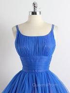 A-Line Tulle Blue Short Evening Prom Dress, Blue Homecoming Dress